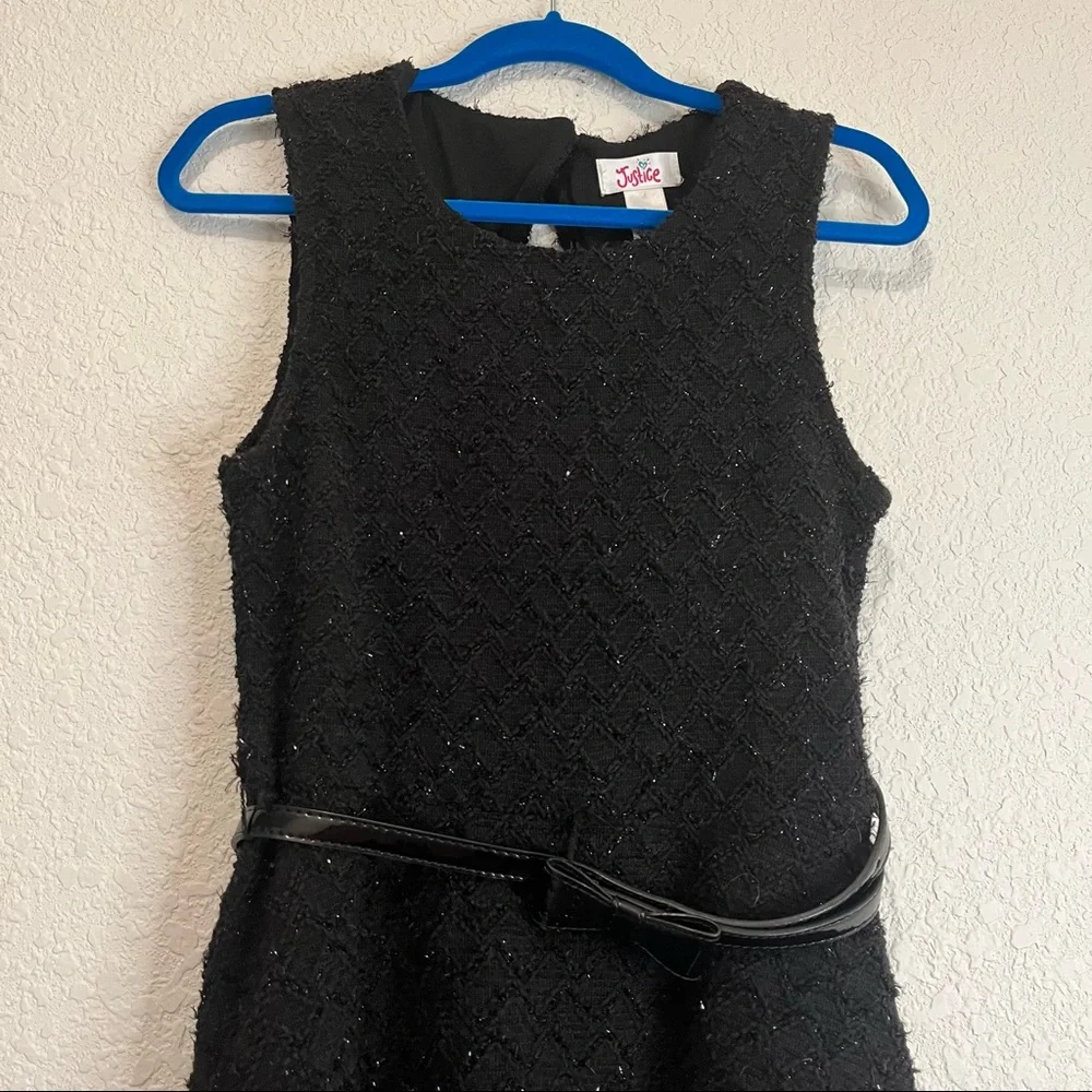 Justice Black Sequin Sparkle Holiday Belted Sleeveless Girls Dress Size 10